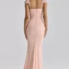Antonella Perzikkleurige mesh maxi-jurk
