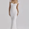 Antonella witte maxi-jurk met gerimpelde mesh