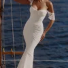 Antonella witte maxi-jurk met gerimpelde mesh