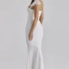 Antonella witte maxi-jurk met gerimpelde mesh