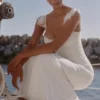 Antonella witte maxi-jurk met gerimpelde mesh