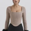 Antonia Bruine Puppytooth Korsetten-Top