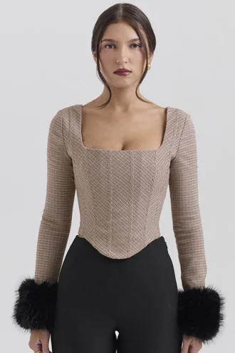 Antonia Bruine Puppytooth Korsetten-Top