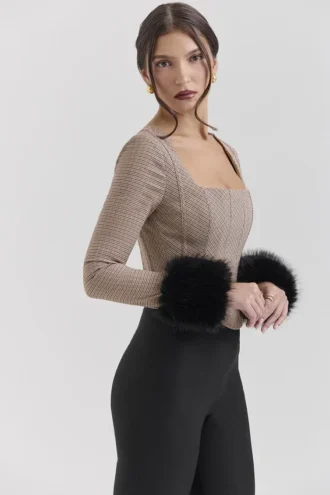 Antonia Bruine Puppytooth Korsetten-Top