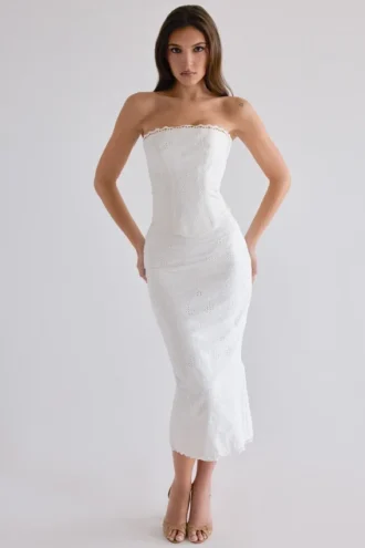 Antonie witte katoenen midi-rok met broderie anglaise
