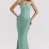Antonina Jade kanten korset maxi-jurk