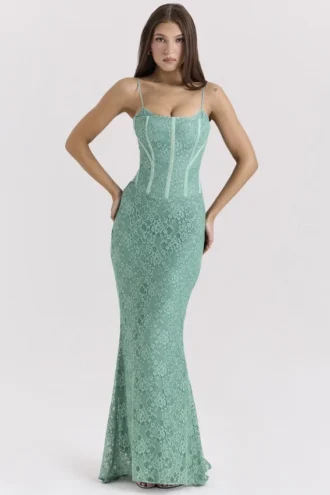 Antonina Jade kanten korset maxi-jurk