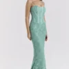 Antonina Jade kanten korset maxi-jurk