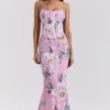 Antonina roze maxi-jurk met bloemenprint als korset