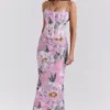 Antonina roze maxi-jurk met bloemenprint als korset