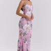 Antonina roze maxi-jurk met bloemenprint als korset