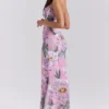 Antonina roze maxi-jurk met bloemenprint als korset