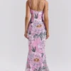Antonina roze maxi-jurk met bloemenprint als korset