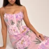 Antonina roze maxi-jurk met bloemenprint als korset