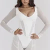 Araminta Wit Mesh Korsetten met Lange Mouwen