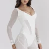 Araminta Wit Mesh Korsetten met Lange Mouwen