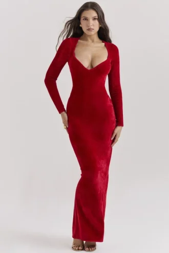 Aria Scarlet Chenille Sweetheart-jurk