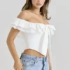 Aria Wit stretchkatoenen off-shoulder korset met ruches