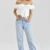 Aria Wit stretchkatoenen off-shoulder korset met ruches