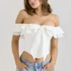 Aria Wit stretchkatoenen off-shoulder korset met ruches