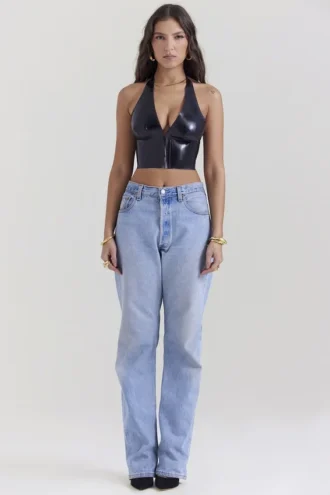 Ariadne Zwarte latex haltertop