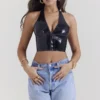 Ariadne Zwarte latex haltertop