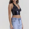 Ariadne Zwarte latex haltertop