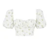 Arianna ivoorkleurige cropped top met bloemenprint en pofmouwen