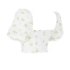 Arianna ivoorkleurige cropped top met bloemenprint en pofmouwen