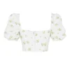 Arianna ivoorkleurige cropped top met bloemenprint en pofmouwen