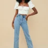 Arianna ivoorkleurige cropped top met bloemenprint en pofmouwen