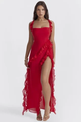 Ariela Cherry Maxi-jurk met ruches