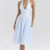 Arietta Bluebell Floral Jacquard Halter Midi-jurk