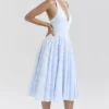 Arietta Bluebell Floral Jacquard Halter Midi-jurk