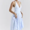 Arietta Bluebell Floral Jacquard Halter Midi-jurk
