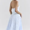Arietta Bluebell Floral Jacquard Halter Midi-jurk