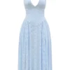 Arietta Bluebell Floral Jacquard Halter Midi-jurk