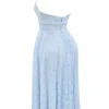 Arietta Bluebell Floral Jacquard Halter Midi-jurk