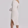 Arista Vintage ivoorkleurige gedrapeerde crêpe midi-jurk met één schouder
