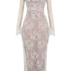 Artemis Vintage crèmekleurige kanten maxi-jurk