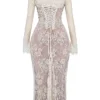 Artemis Vintage crèmekleurige kanten maxi-jurk