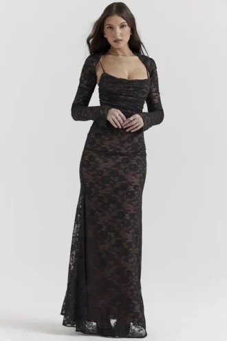 Artemis zwarte kanten maxi-jurk