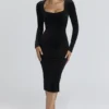 Asha zwarte fluwelen midi-jurk