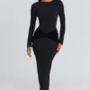 Athena Zwarte Maxi-jurk met lange mouwen van crêpe jersey
