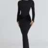 Athena Zwarte Maxi-jurk met lange mouwen van crêpe jersey