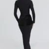 Athena Zwarte Maxi-jurk met lange mouwen van crêpe jersey