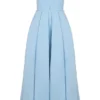 Audrey Toscaans blauwe strapless midi-zomerjurk