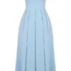 Audrey Toscaans blauwe strapless midi-zomerjurk