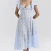 Austen Bluebell midi-jurk met bloemenkant