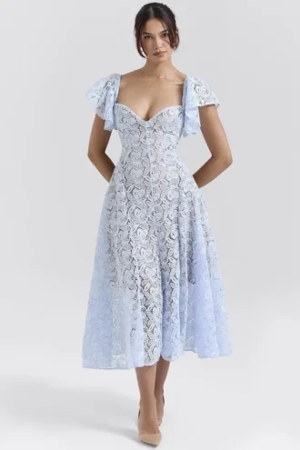 Austen Bluebell midi-jurk met bloemenkant